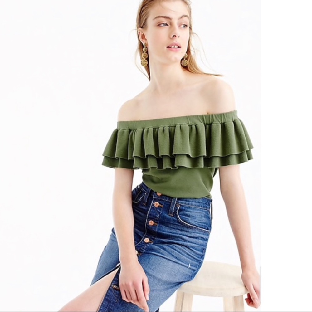 J. Crew Off The Shoulder Dried Thyme Sweater XS